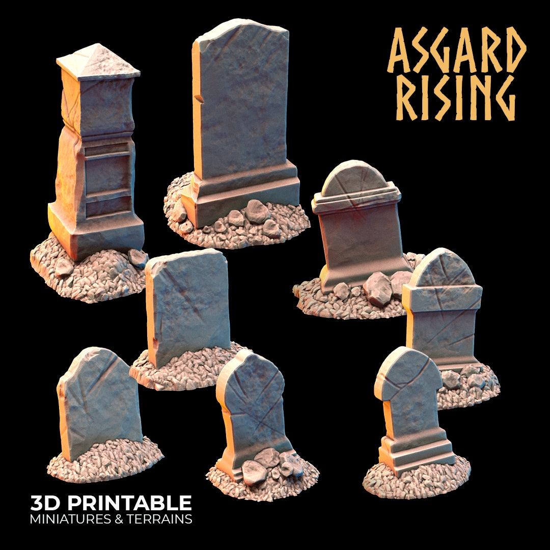 3D Printed Asgard Rising Gravestone and Tombstone Set 28mm-32mm Ragnarok D&D