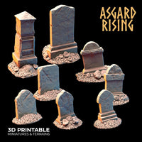 3D Printed Asgard Rising Gravestone and Tombstone Set 28mm-32mm Ragnarok D&D