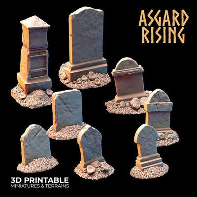 3D Printed Asgard Rising Gravestone and Tombstone Set 28mm-32mm Ragnarok D&D