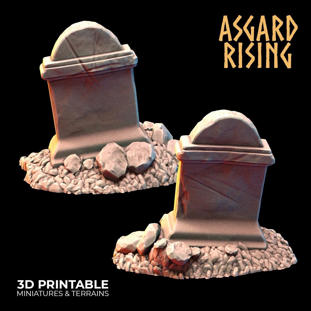 3D Printed Asgard Rising Gravestone and Tombstone Set 28mm-32mm Ragnarok D&D