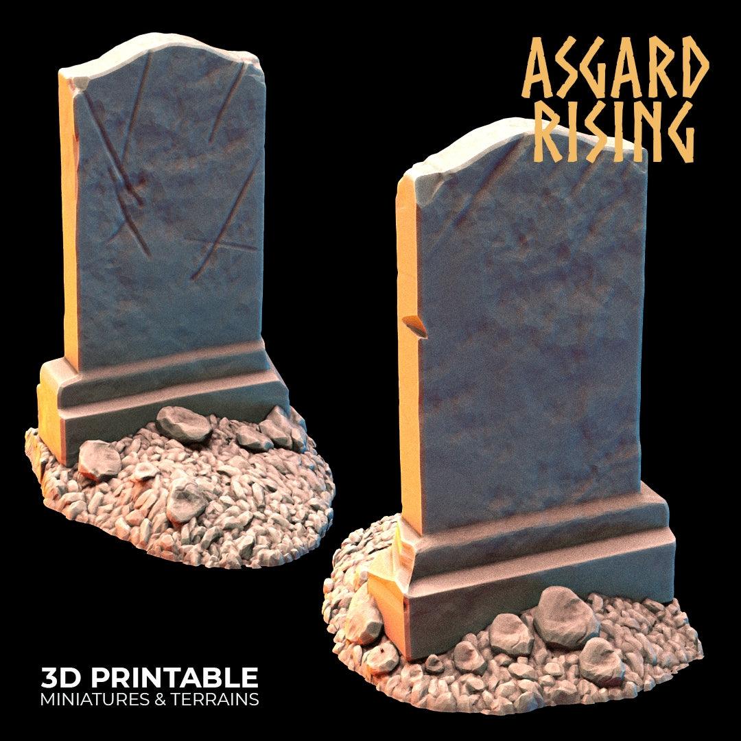3D Printed Asgard Rising Gravestone and Tombstone Set 28mm-32mm Ragnarok D&D
