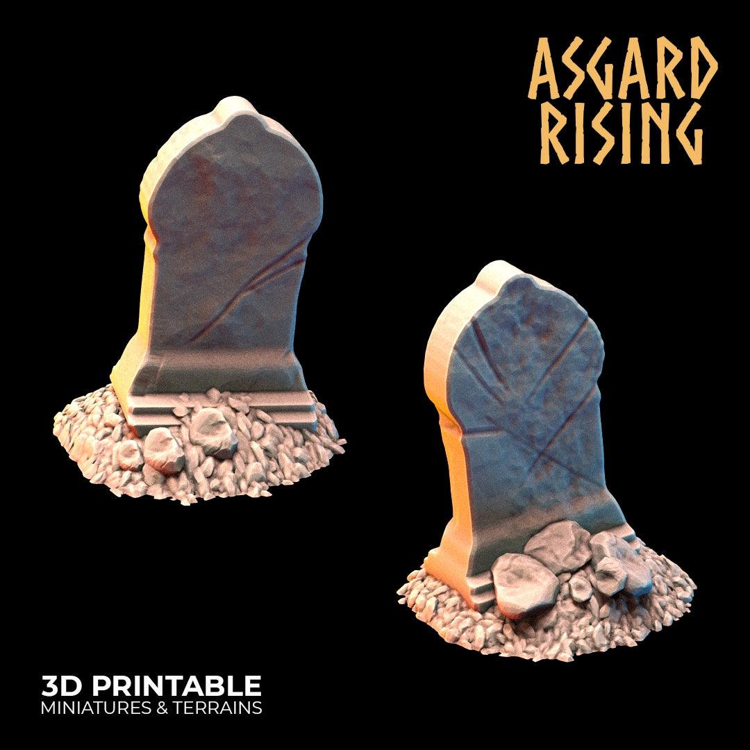 3D Printed Asgard Rising Gravestone and Tombstone Set 28mm-32mm Ragnarok D&D