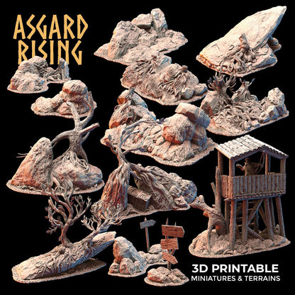 Asgard Rising Highland Trail Terrain Set – 3D Printed 28mm 32mm Wargaming D&D