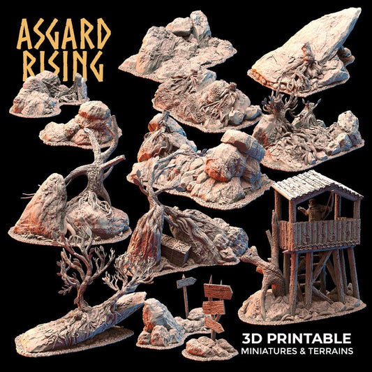 Asgard Rising Highland Trail Terrain Set – 3D Printed 28mm 32mm Wargaming D&D