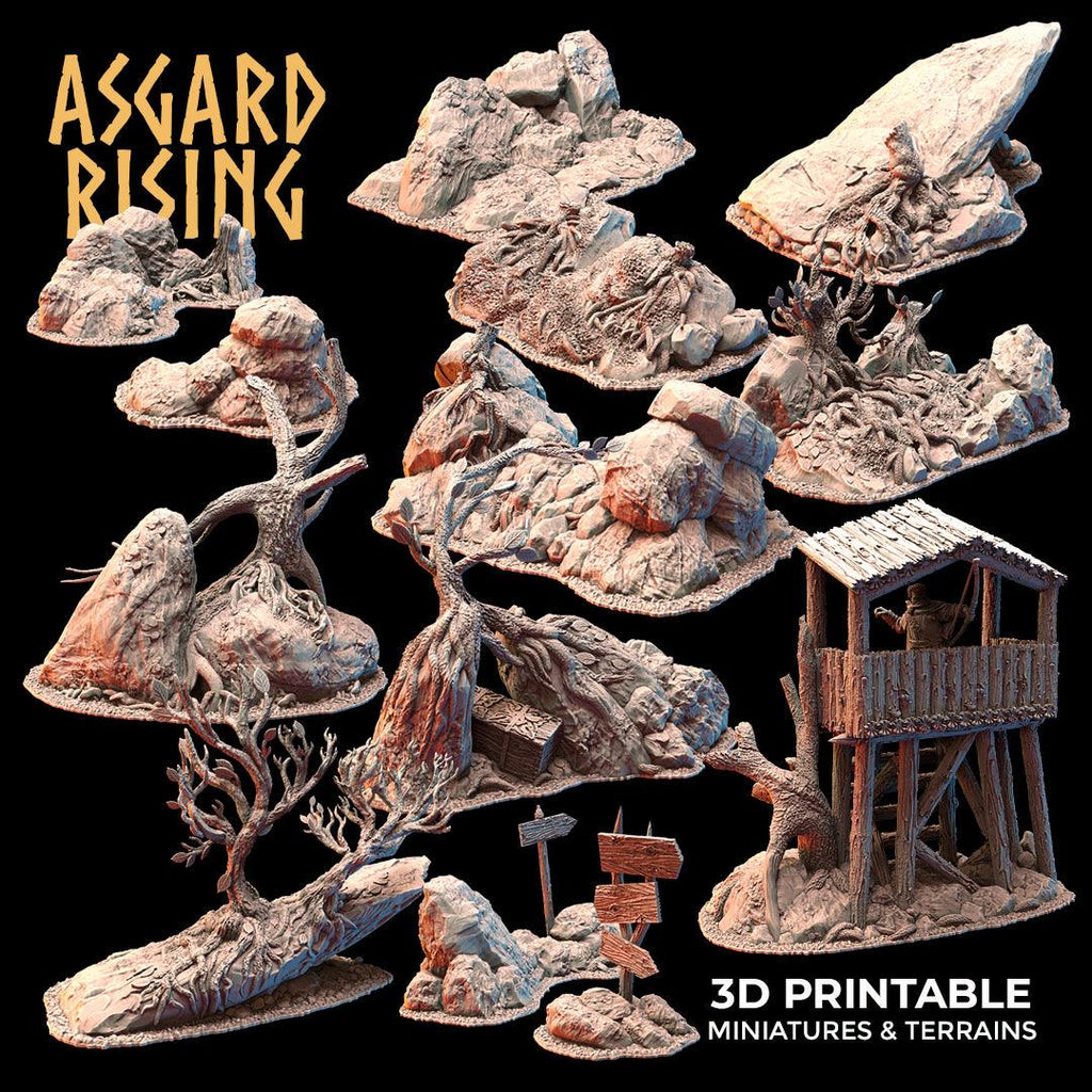 3D Printed Asgard Rising Highland Trail Terrain Set 28 32 mm Wargaming DnD