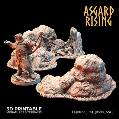 Asgard Rising Highland Trail Terrain Set – 3D Printed 28mm 32mm Wargaming D&D