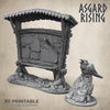 3D Printed Asgard Rising Notice Bounty Board and Rune Rock with Crow 32mm D&D