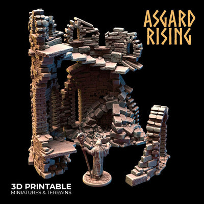 3D Printed Asgard Rising Ruined Tower -  Ragnarok D&D