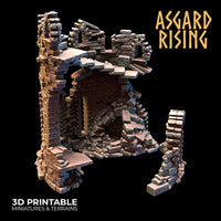 3D Printed Asgard Rising Ruined Tower -  Ragnarok D&D