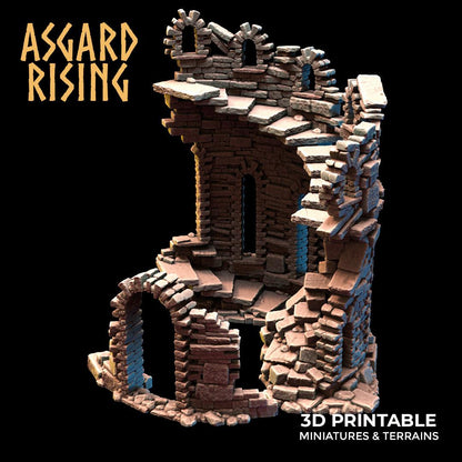 3D Printed Asgard Rising Ruined Tower -  Ragnarok D&D