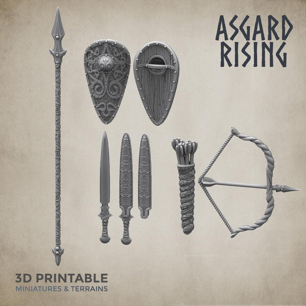 3D Printed Asgard Rising Shield and Sword Weapon Set 5 - 32mm D&D