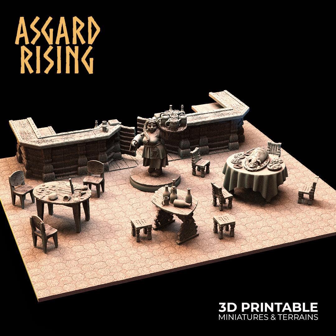 Asgard Rising Tavern Modular Terrain Set – 3D Printed 28mm 32mm D&D