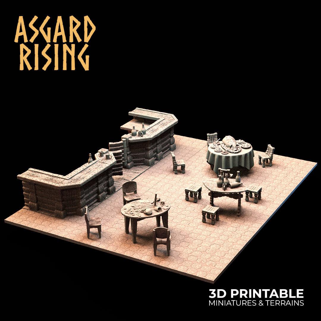 Asgard Rising Tavern Modular Terrain Set – 3D Printed 28mm 32mm D&D