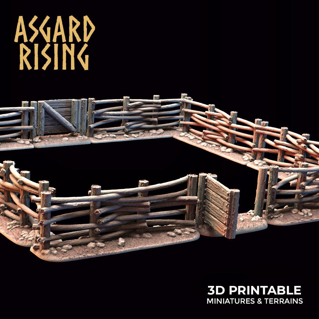 3D Printed Asgard Rising Wattle Fence Set With Gate 28mm - 32mm Ragnarok D&D