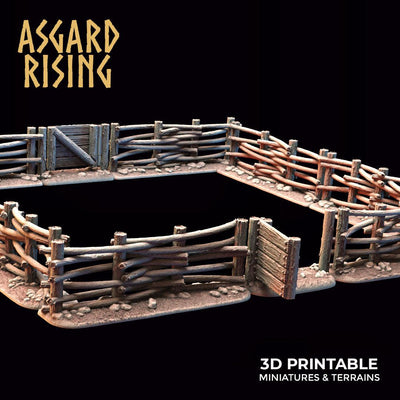 3D Printed Asgard Rising Wattle Fence Set With Gate 28mm - 32mm Ragnarok D&D