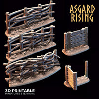 3D Printed Asgard Rising Wattle Fence Set With Gate 28mm - 32mm Ragnarok D&D