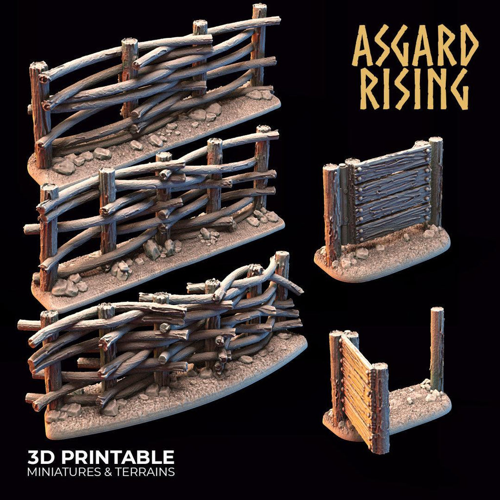 3D Printed Asgard Rising Wattle Fence Set With Gate 28mm - 32mm Ragnarok D&D