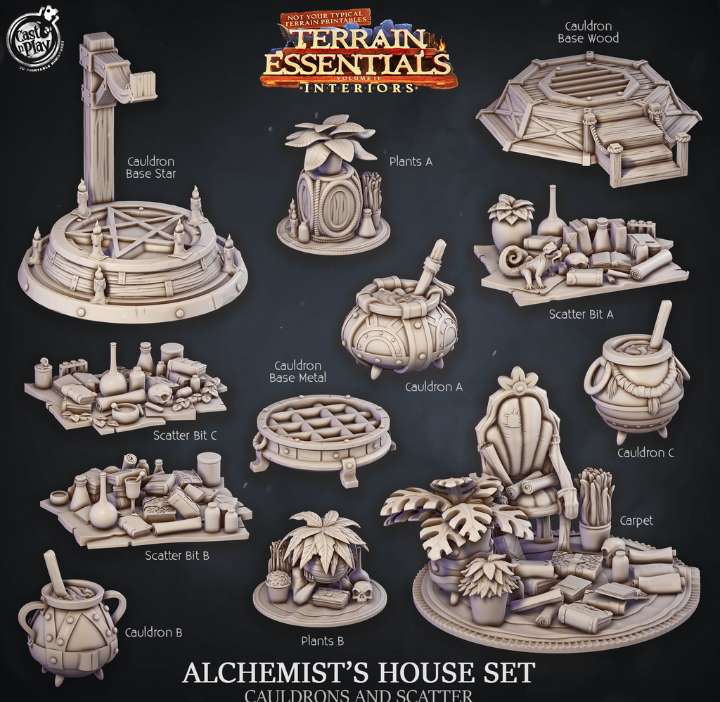 3D Printed Cast n Play Alchemist's House Cauldrons and Scatter Terrain Essentials 28mm 32mm D&D