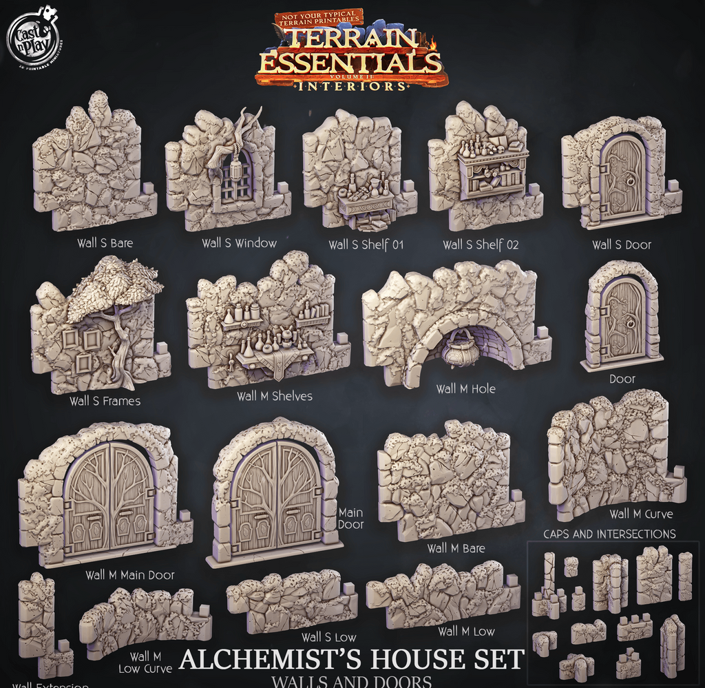3D Printed Cast n Play Alchemist's House Walls and Doors Terrain Essentials 28mm 32mm D&D