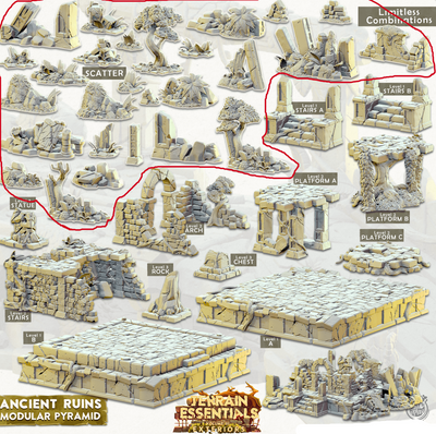 3D Printed Cast n Play Ancient Ruins - Modular Pyramid Ancient Ruins Set 28mm 32mm D&D