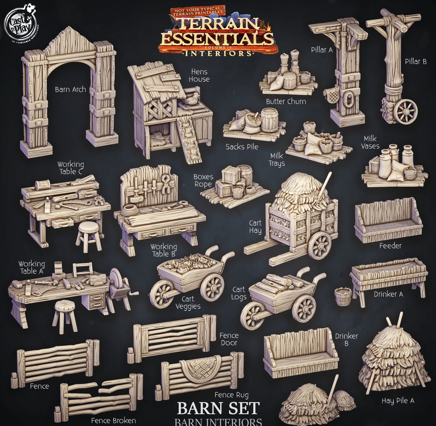 Cast n Play Barn Interiors – Terrain Essentials 3D Printed 28mm 32mm D&D