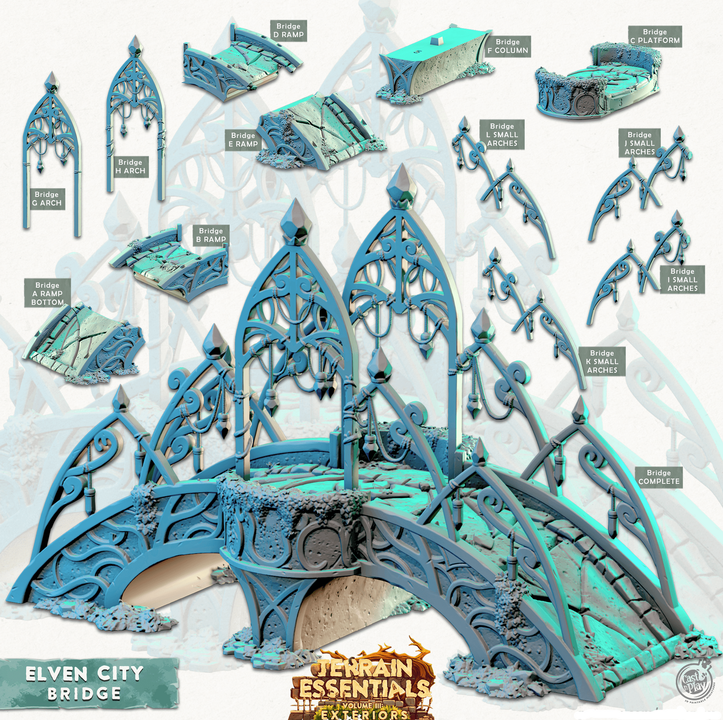 Cast n Play Bridge — Elven City Set Terrain Essentials Vol III – 3D Printed 28mm 32mm D&D