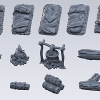 3D Printed Cast n Play - Camp Props 28mm 32mm D&D