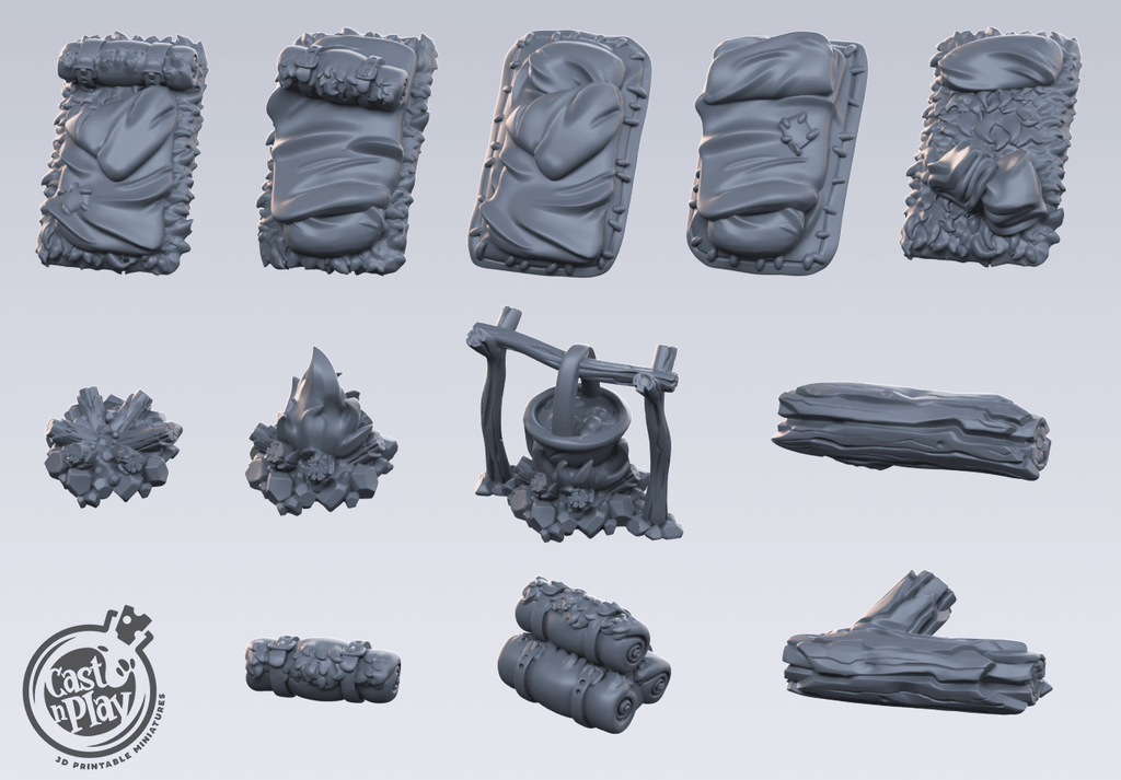 3D Printed Cast n Play - Camp Props 28mm 32mm D&D