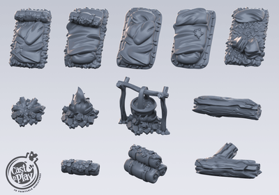 3D Printed Cast n Play - Camp Props 28mm 32mm D&D