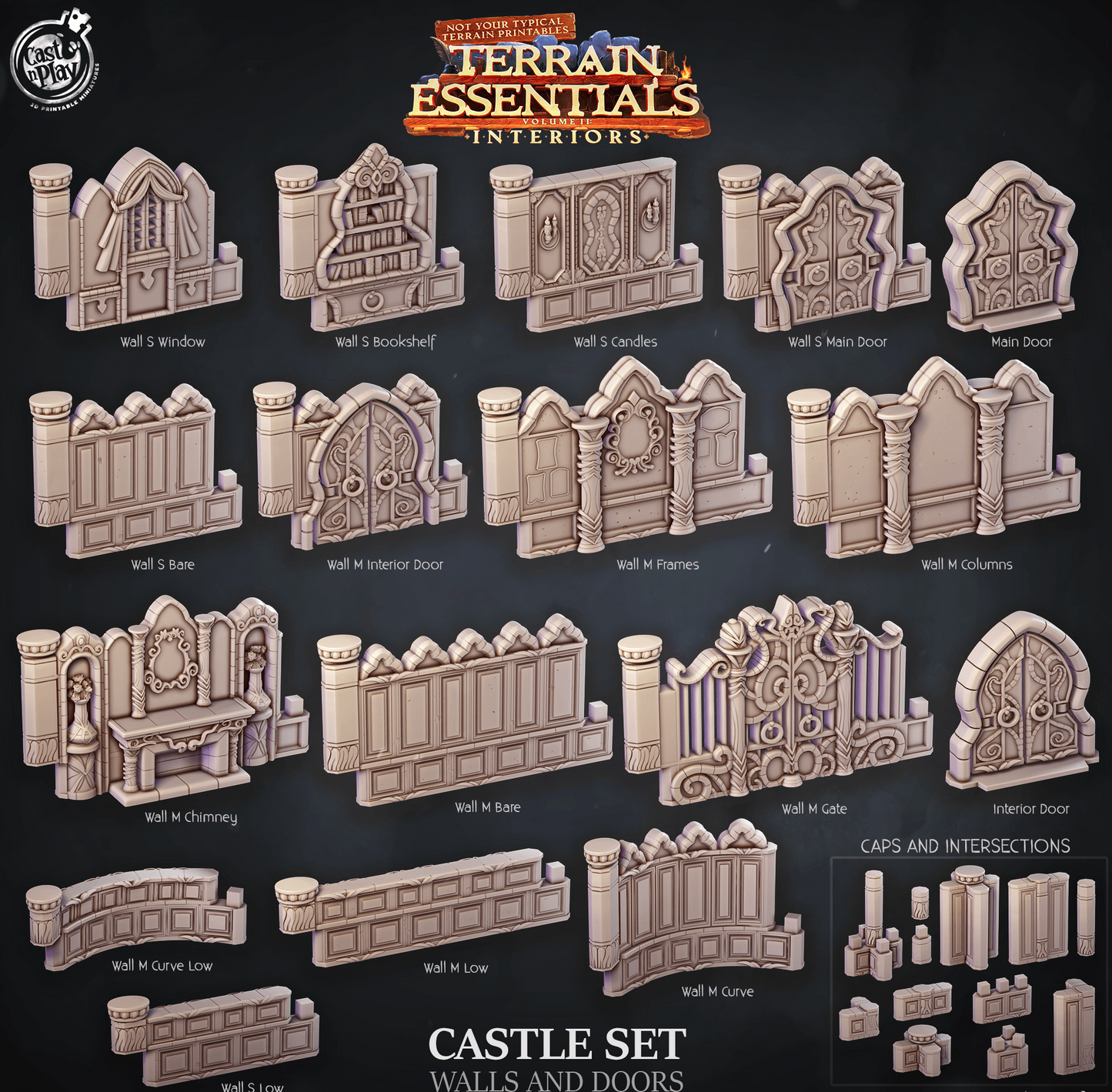 Cast n Play Castle Walls & Doors – Terrain Essentials 3D Printed 28mm 32mm D&D