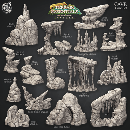 Cast n Play Cave Core Terrain Set — Terrain Essentials Nature – 3D Printed 28mm 32mm D&D