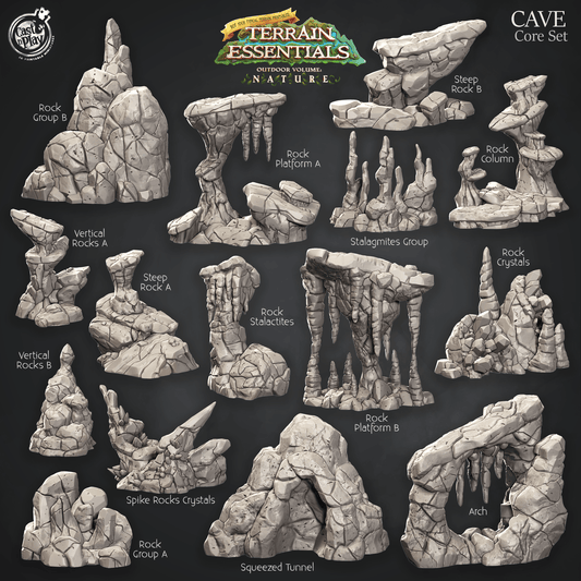Cast n Play Cave Core Terrain Set — Terrain Essentials Nature – 3D Printed 28mm 32mm D&D