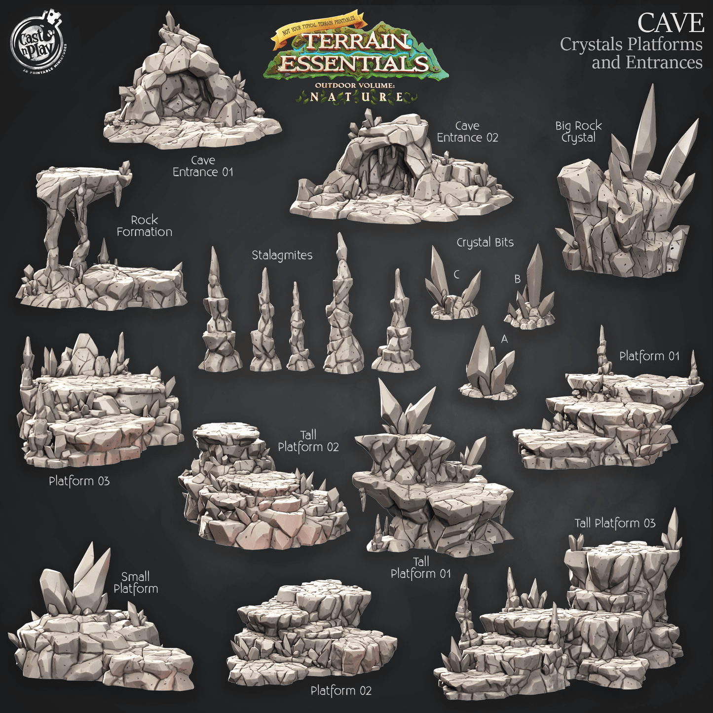 Cast n Play Cave Crystals, Platforms & Entrances | 3D Printed D&D Terrain