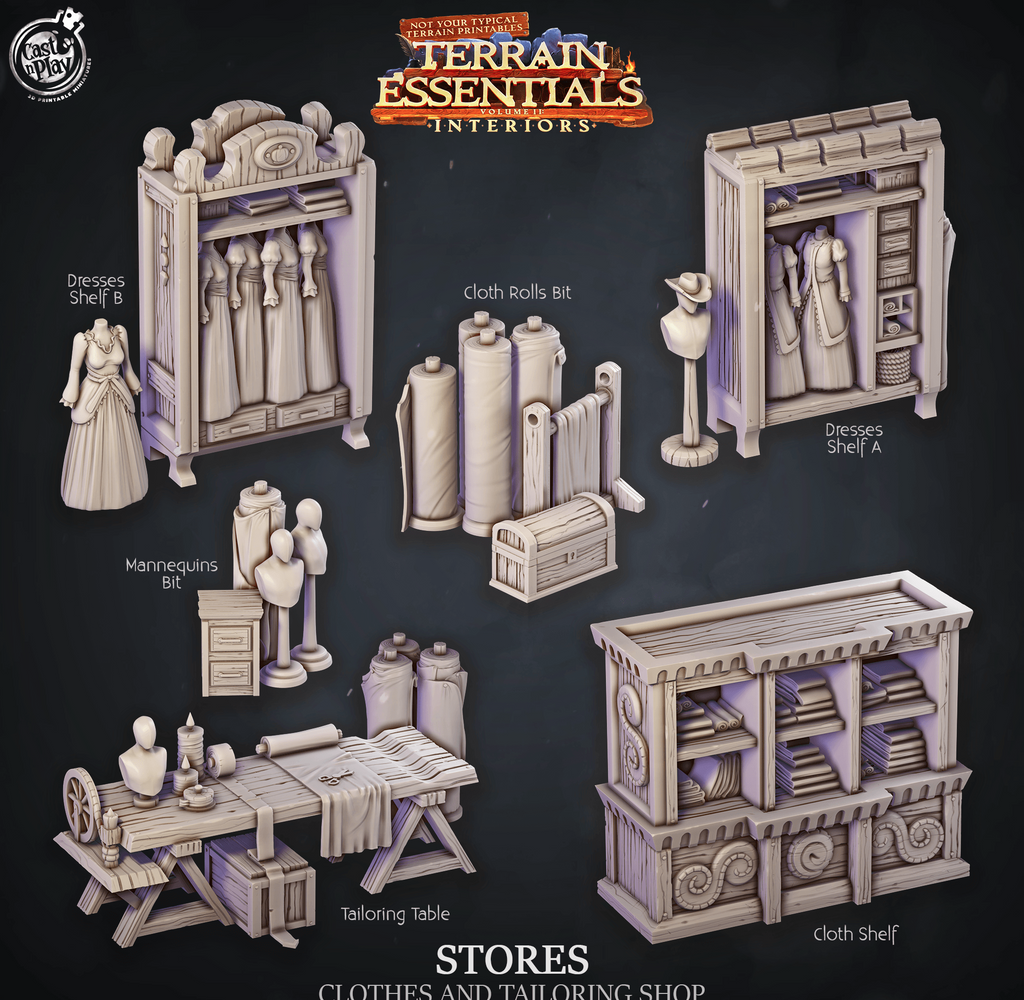 3D Printed Cast n Play Clothing And Tailoring Shop Terrain Essentials 28mm 32mm D&D