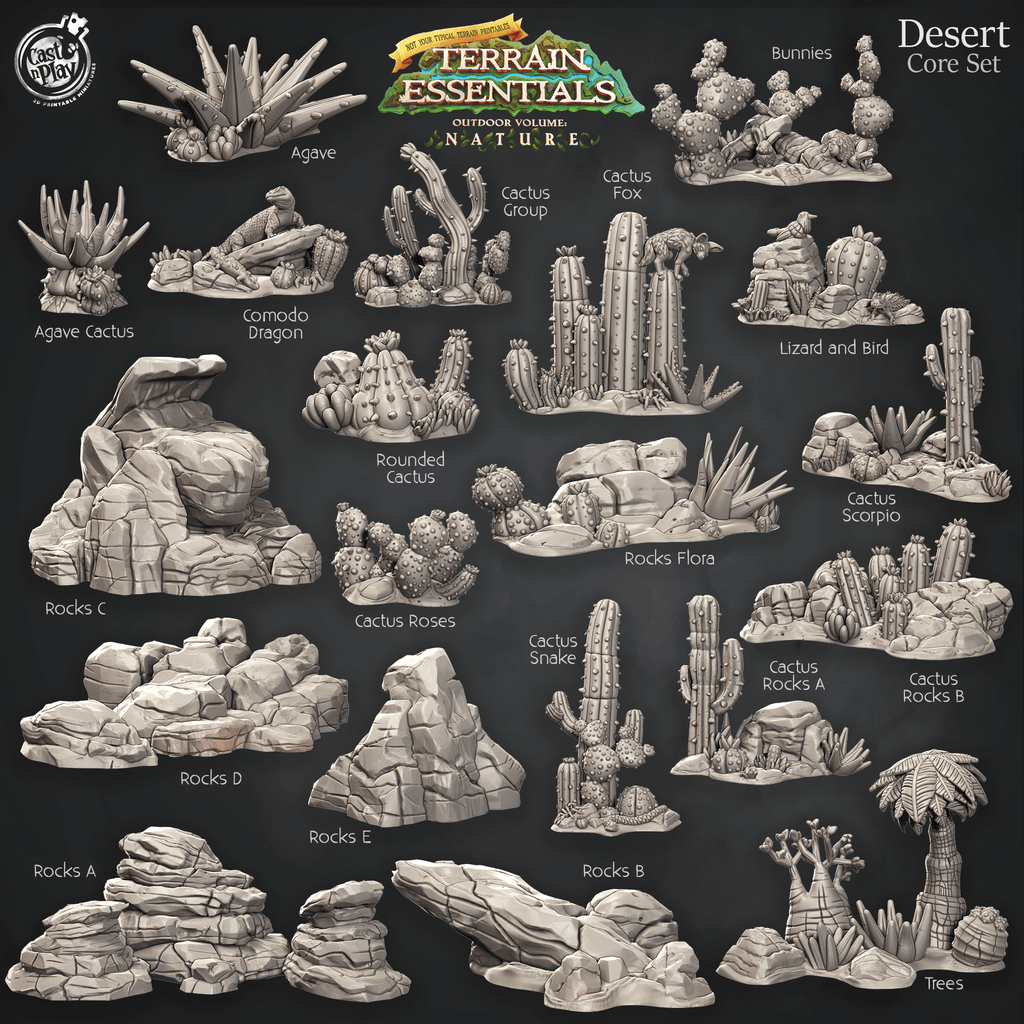 3D Printed Cast n Play Desert Core Set Terrain Essentials Nature 28mm 32mm D&D
