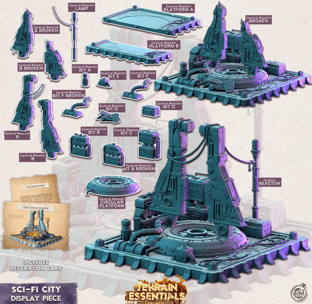 3D Printed Cast n Play Display Central Reactor Sci-Fi City Set Terrain Essentials Vol III Exteriors 28mm 32mm D&D
