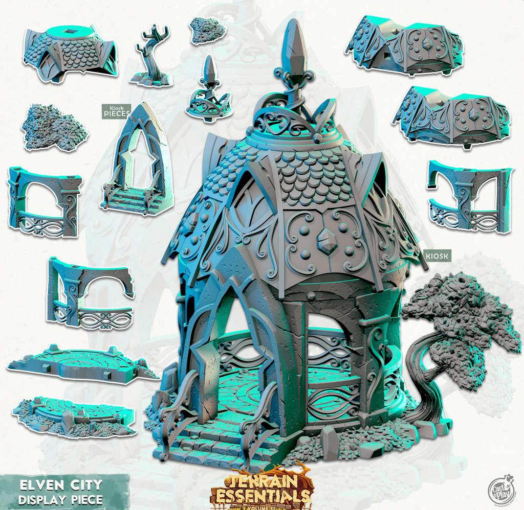 3D Printed Cast n Play Display Kiosk Elven City Set Terrain Essentials Vol III Exteriors 28mm 32mm D&D