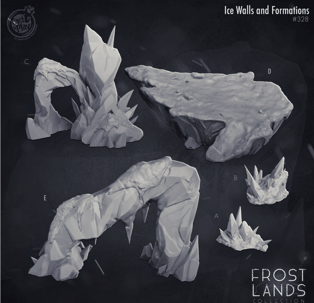 3D Printed Cast n Play Frostlands - Arctic Ice Wall Scatter Terrain 28mm 32mm D&D