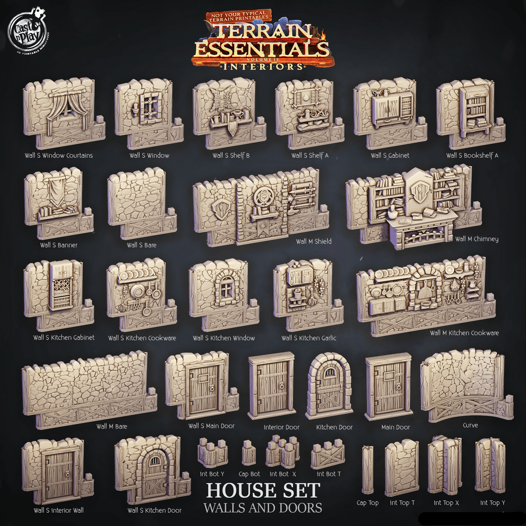 3D Printed Cast n Play House Walls and Doors Terrain Essentials 28mm 32mm D&D
