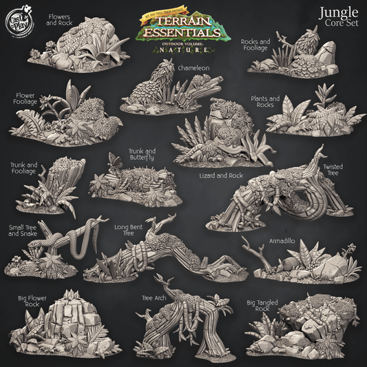 3D Printed Cast n Play Jungle Core Set Jungle Terrain Set Terrain Essentials Nature 28mm 32mm D&D