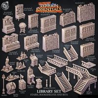 3D Printed Cast n Play Library Stairs, Bookshelves and Bits Terrain Essentials 28mm 32mm D&D