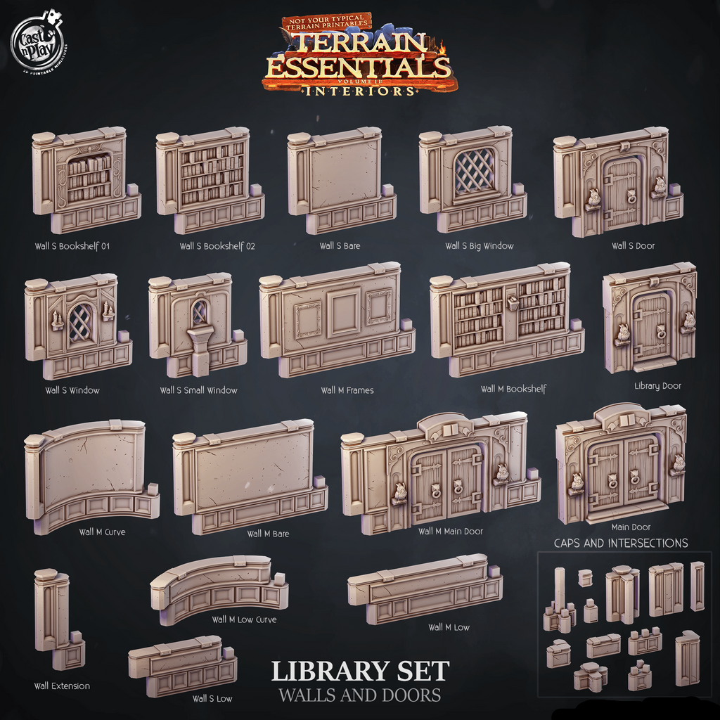 3D Printed Cast n Play Library Walls and Doors Terrain Essentials 28mm 32mm D&D
