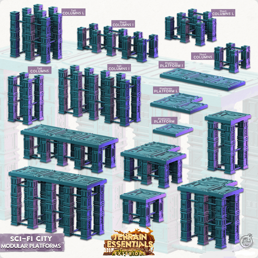 3D Printed Cast n Play Modular Platforms  Sci-Fi City Set Terrain Essentials Vol III Exteriors 28mm 32mm D&D