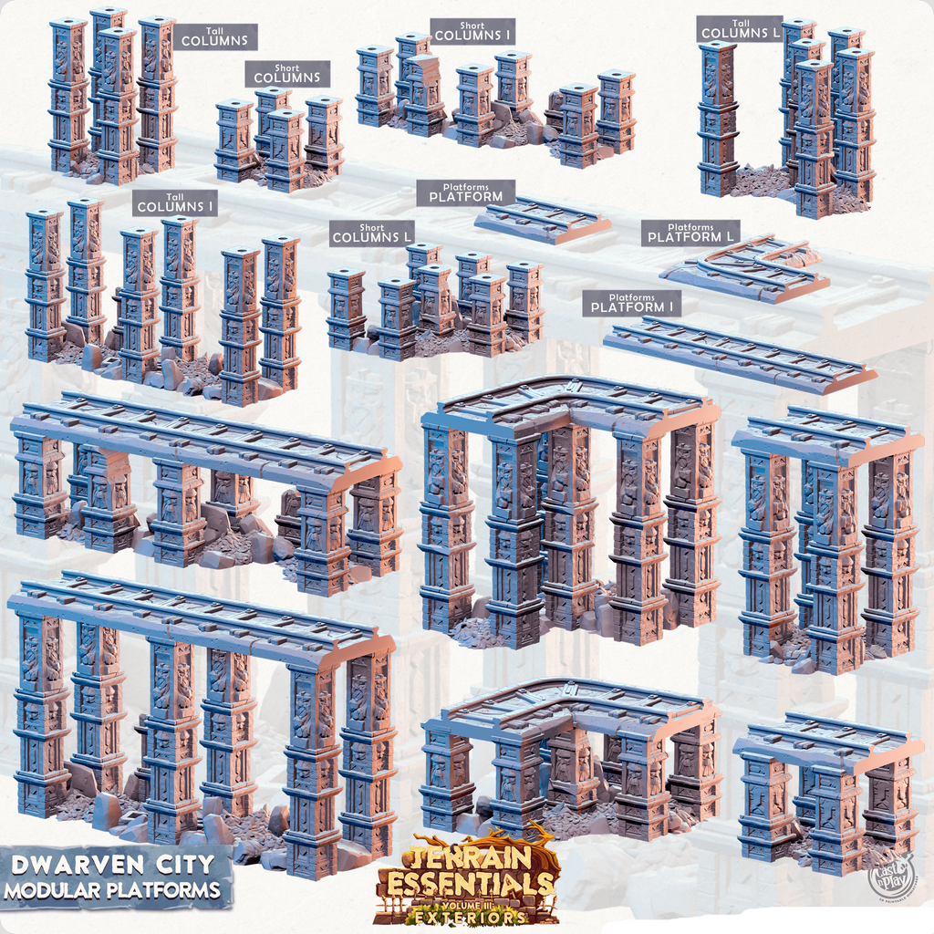 3D Printed Cast n Play Modular Platforms Terrain Essentials Vol III Exteriors Dwarven City Set 28mm 32mm D&D