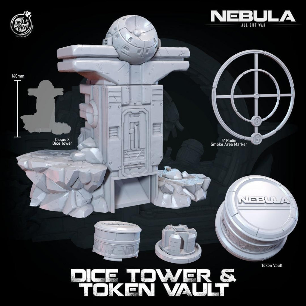 3D Printed Nebula Dice Tower and Token Vault
