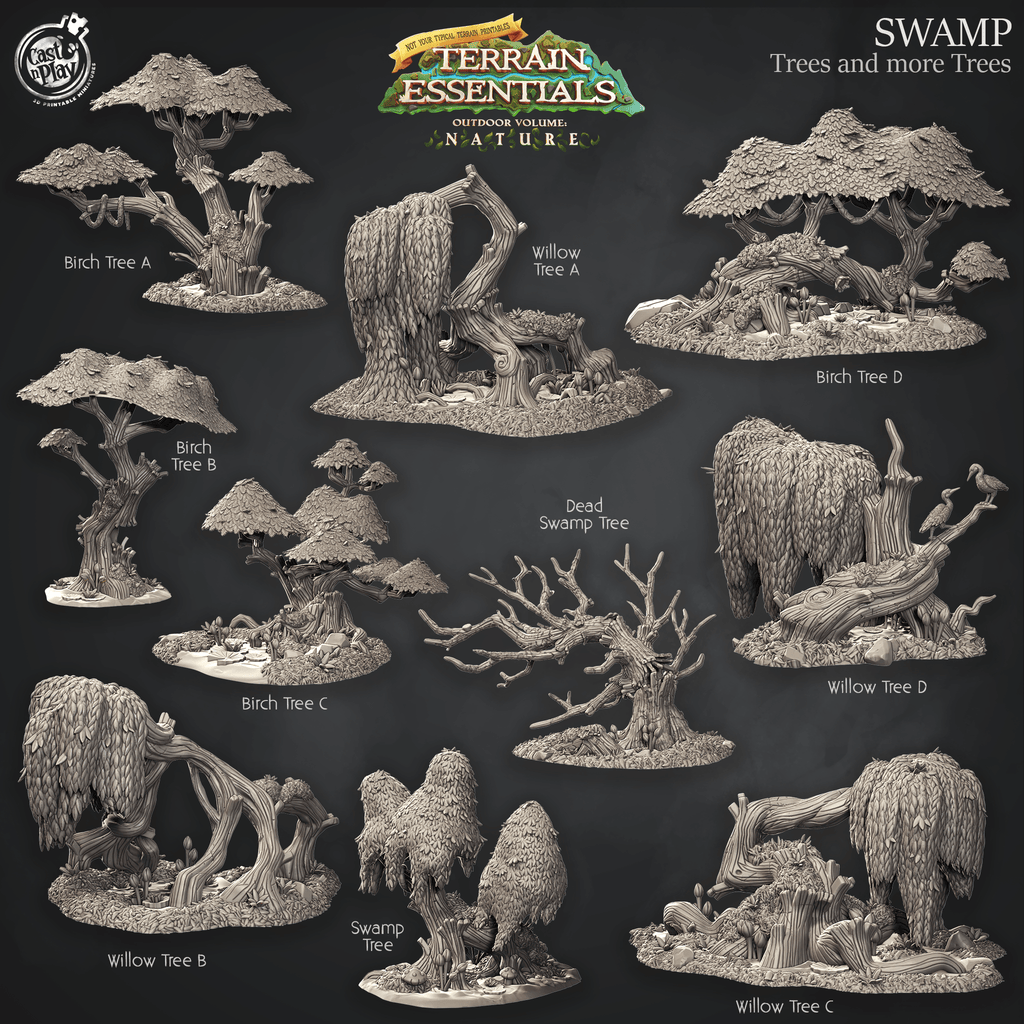 3D Printed Cast n Play Swamp Terrain Trees and more Trees Set Terrain Essentials Nature 28mm 32mm D&D