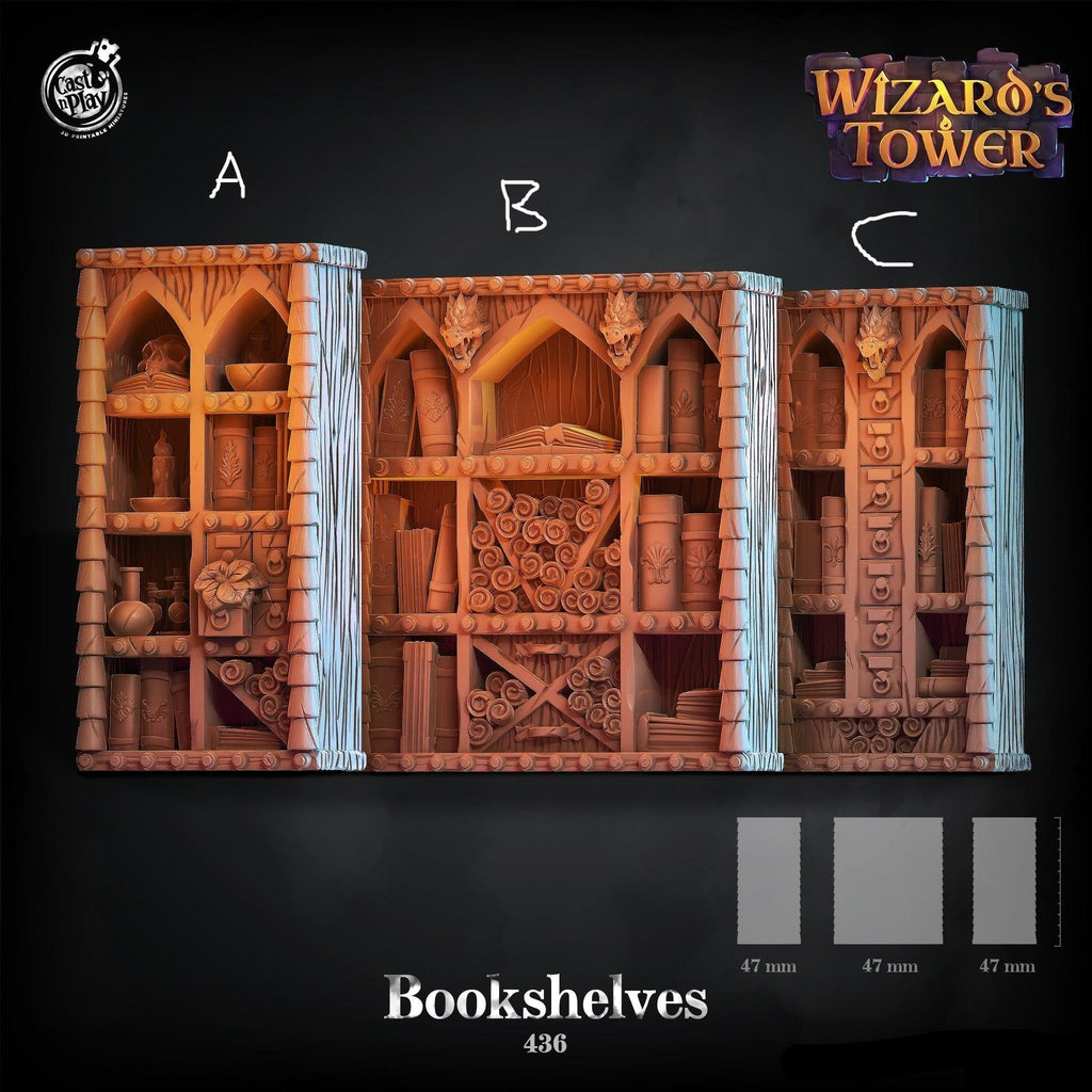 3D Printed Cast n Play Wizard's Tower - Bookshelves 28mm 32mm D&D