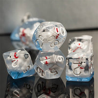 Polar Bear on Blue 7-Dice Set w/White Numbers Dnd Dice Set