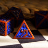 Burnt Orange with Blue Irregular Pattern Fill: 7-Piece Acrylic Dice Set