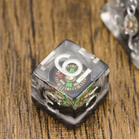 Compass Dice 7-Dice Set Clear w/ Moving Compass Inside Glitter Base Dnd